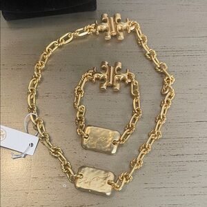 Tory Burch Gold Chain Necklace and Bracelet Set
